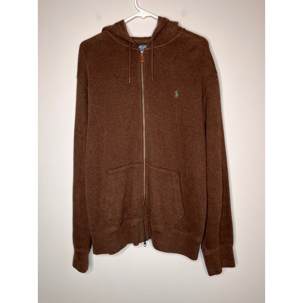 Polo Ralph Lauren Chocolate Brown Old Money Minimalist Full Zip Hooded Jacket XL